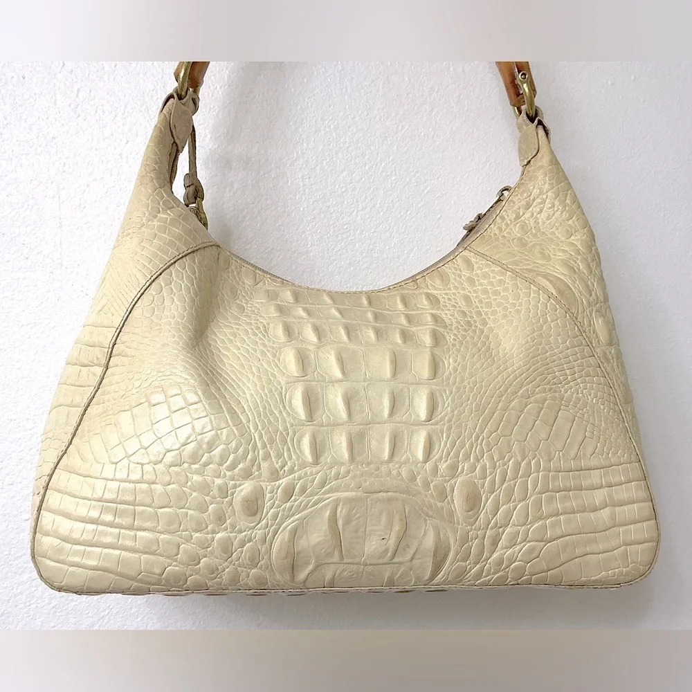 Brahmin Vintage Crocodile Leather Shoulder Bag Cream